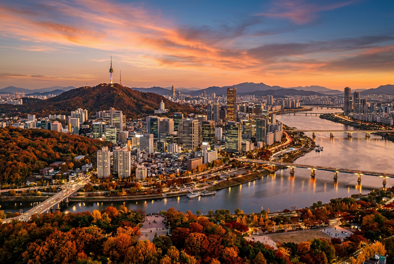 Autumn Seoul skyline at sunset — KRNOG 4.0 2026